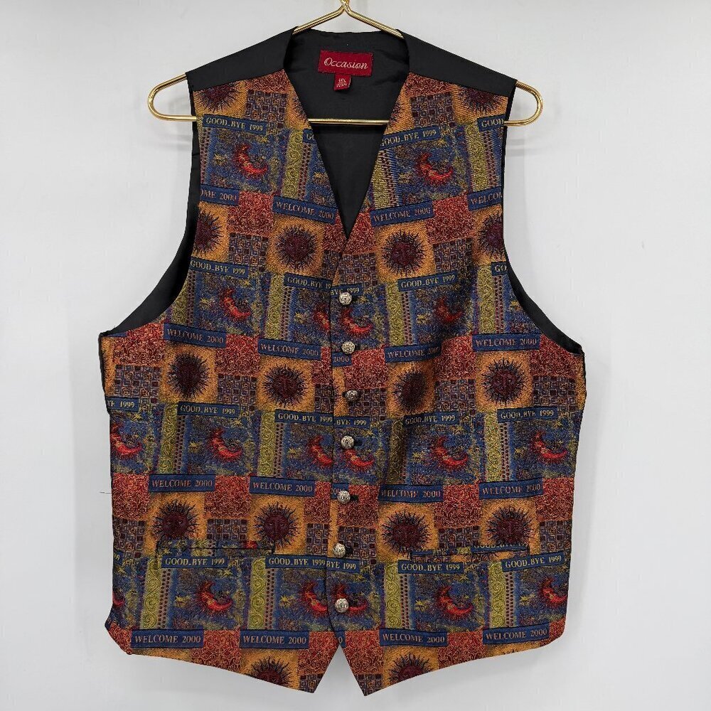Occasion Vintage Y2K Millennium Print Vest Sleeveless Button Women's 44" L